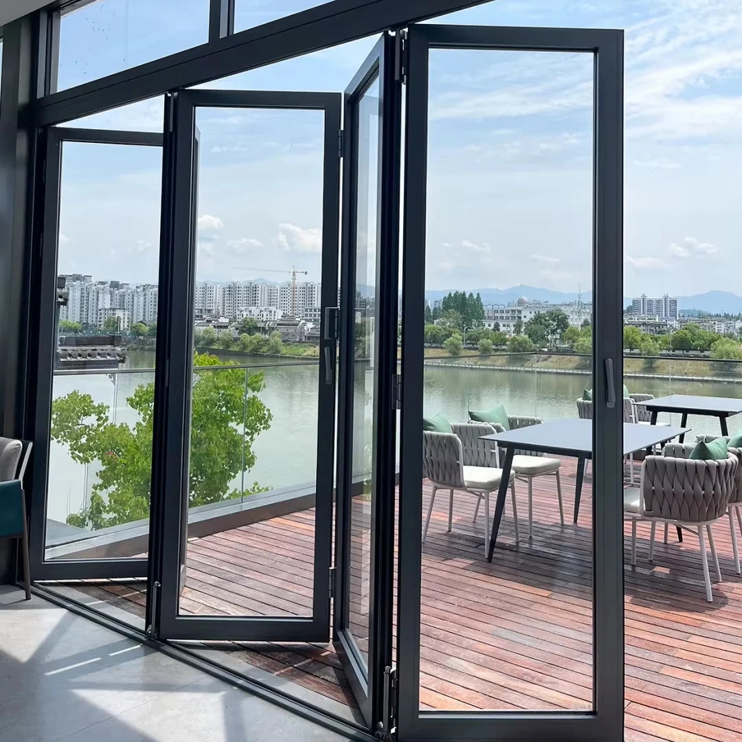 Manufacture Price Aluminium Alloy Double Pane Low-e Glass Folding Patio Doors Folding Exterior Glass Doors