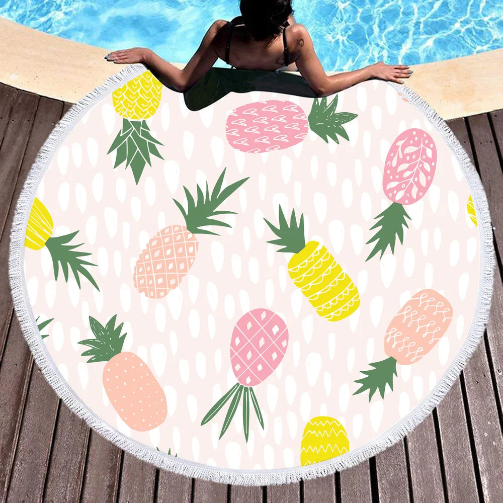 Manufacturers Wholesale New Beach Towel Summer Beach Microfiber Beach Blanket Fruit Pineapple Round Towel