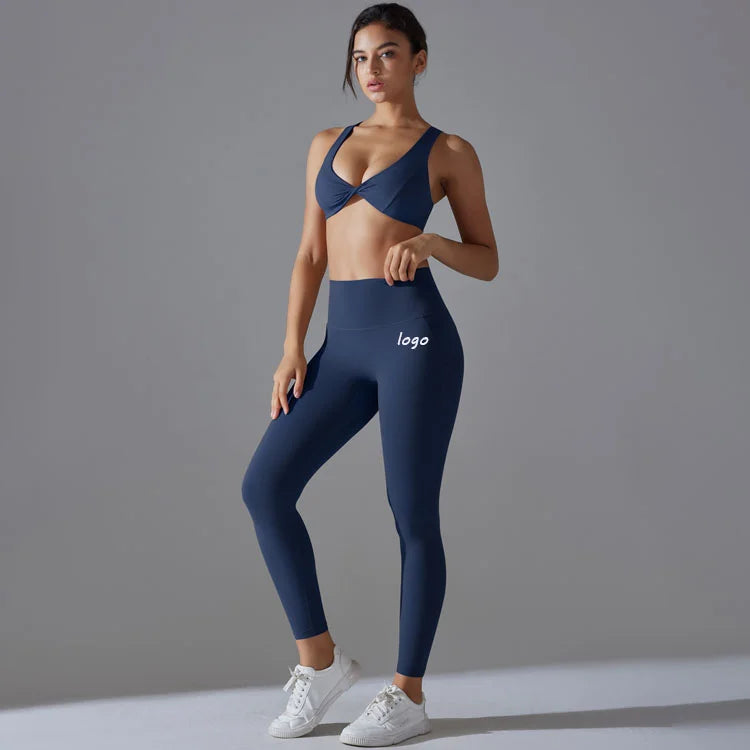 Free Customization New Beautiful Back Hollow High Waist Tight Solid Color Free Underwear Women Yoga Set