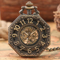 Luxury Bronze Octagonal Men Mechanical Pocket Watch Hand Wind Skeleton Steampunk Fob Watch with Chain for Gift
