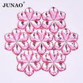 JUNAO Factory Price 28mm Flower Shape Acrylic Crystal Stones Light Pink Sewing Rhinestone for Decoration