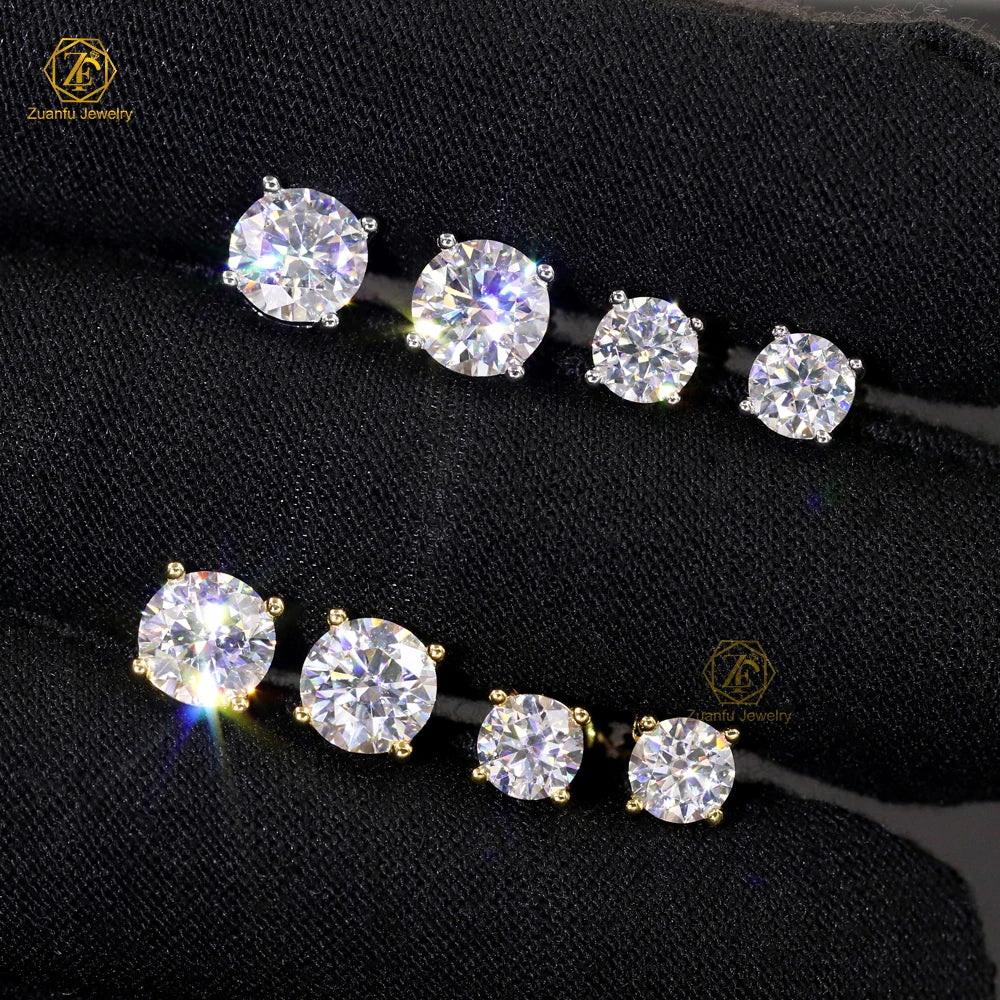 Classic Simple Design 5mm 6.5mm 8mm Moissanite Screw Back Earrings Pass Diamond 925 Silver Unisex Earring Hiphop Jewelry