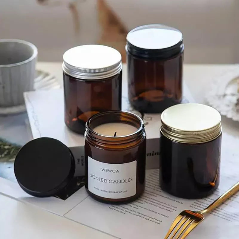 4oz/8oz Empty Recycled Luxury Frosted Glass Tealight Amber Candle Making Jars with Aluminum Lid and Individual Box for Weddings