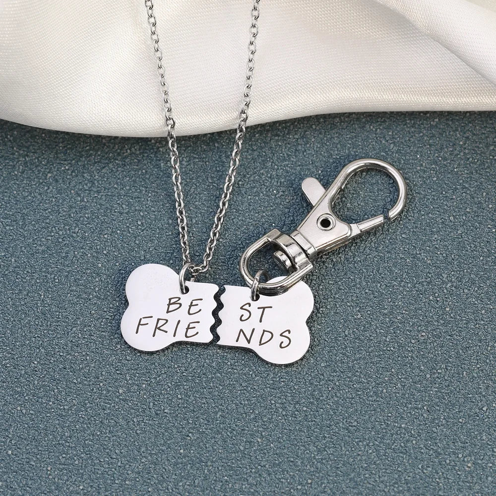 Best Friends Forever Dog Bones Pendant BFF Keychain Unisex Creativity-Driven Link Stainless Steel Inspired Dog Bone Necklaces