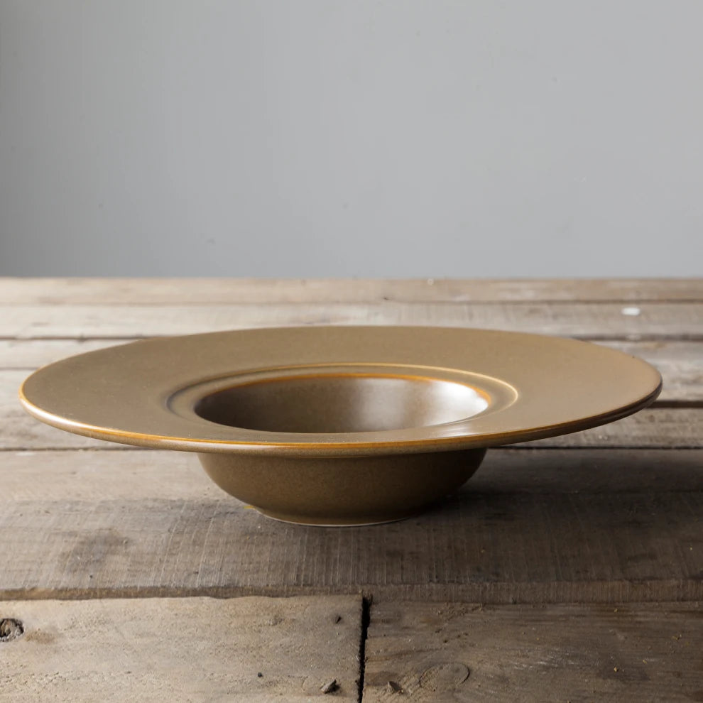 Fine Durable Porcelain Deep 11.5 Inch Brown Wide Rim Dishes for Soup