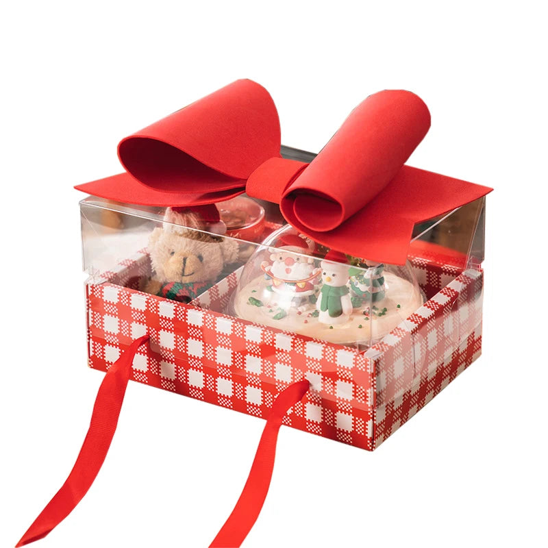 Rose Luxury Bow Drawer Elegant Ribbon Handle Gift Snack Big Red Bowknot Gift Clear Flower Cake Box for Valentine's Day Box