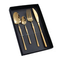 Unique Stainless Steel Cutlery Set 4pcs Silver Flatware Set in Black Gift Box Mirror Polished Knife Fork Spoon Set Tableware