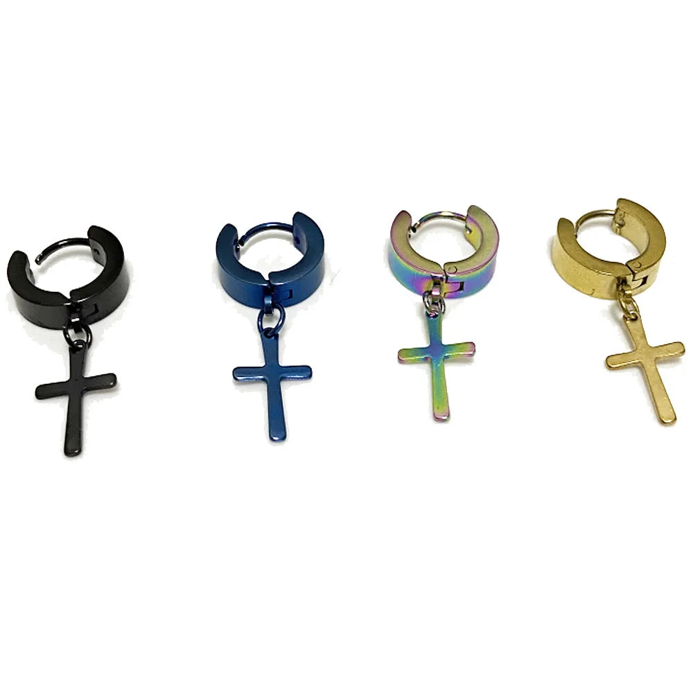 3cm Long Stainless Steel Gold Plated Black Colorful Blue Simple Cross Bohemian Style Drop Earrings for Women