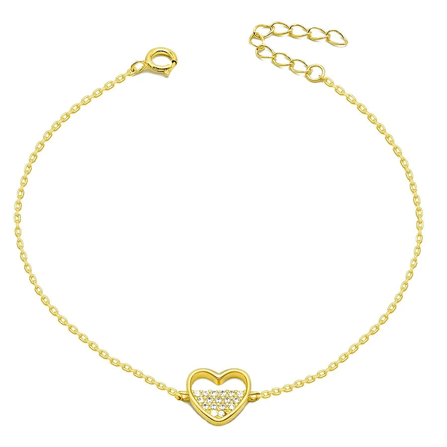 Fashion Jewelry 925 Sterling Fashion Love Heart Silver Bracelet with 5A Zirconia Wholesale Gold Plated Jewelry
