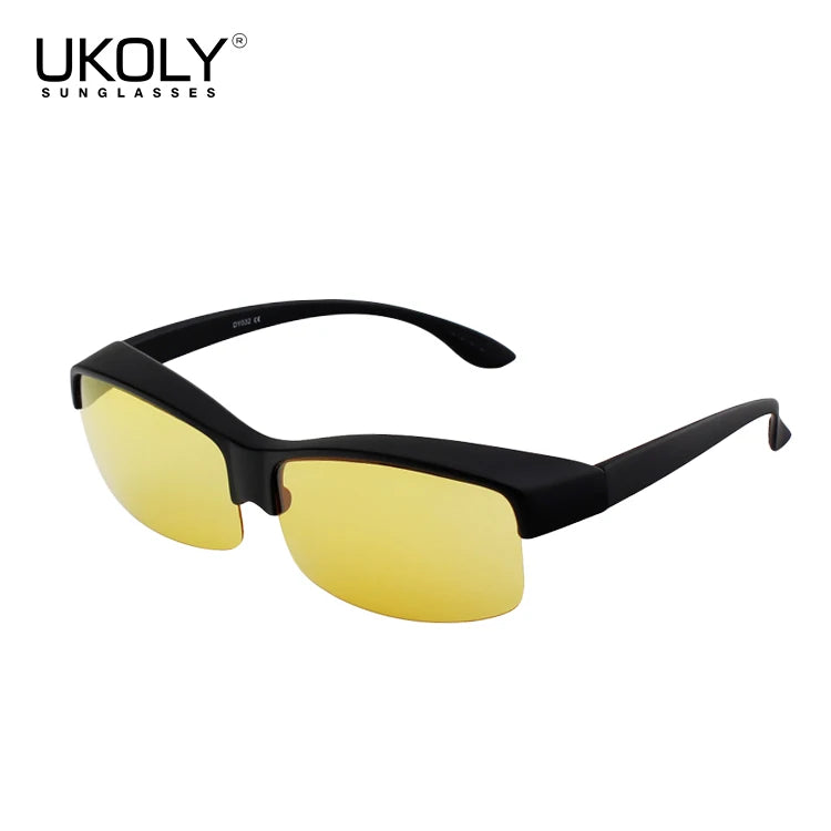 UV400 Polarized Fit Over Sunglasses Yellow Lens for Night Driving with Side Shields Half Frame Fashion Wrap