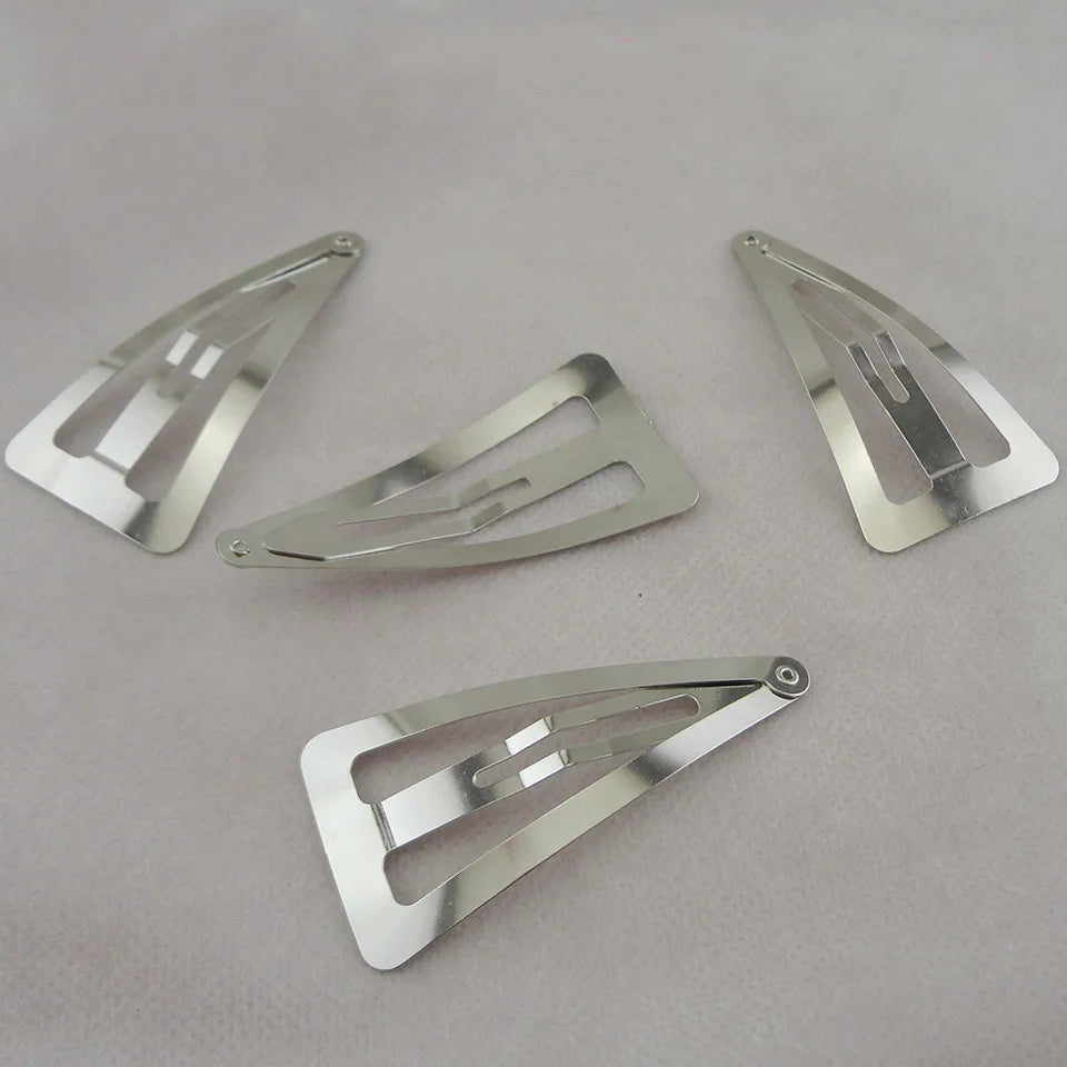 7.0cm 2.75inch Silver Jumbo Triangle Metal Snap Hair Clips for Womens DIY Big Side Hairpins Lead Free Nickle Free