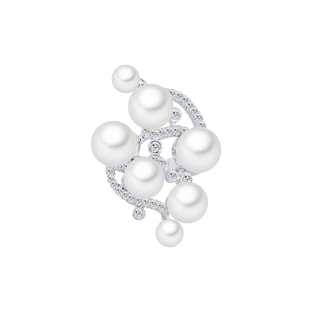 Exquisite Elegant Adjustable White Pearl Cluster Bridal Ring for Women Wedding Cubic Zircon Jewelry for Brides Bridesmaids Gift