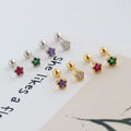 Mini 925 Sterling Silver Colorful CZ Diamond Star Cartilage Earrings Dainty Star Zircon Screw Back Studs Earrings for Girls