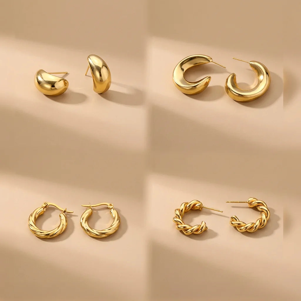 VKME Charm 18K Gold Plated Stainless Steel Chunky Earring Waterproof Jewelry for Women Gift