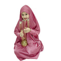Kids 2-Piece Satin Prayer Outfits Breathable Overhead Abaya Khimar Skirt Islamic Clothing for Children's Ramadan Eid-Made Dubai