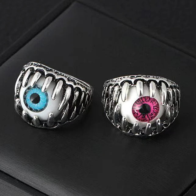 European American Trend Punk Jewelry Vintage Wide Face Rings Statement Evil Devil Eye Ring for Women Girls