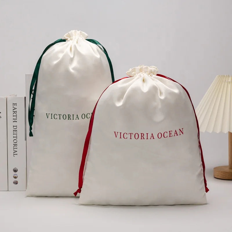 Eco-Friendly Custom Logo Satin Pouch for Headband  Soft Silk Drawstring Pouch for Wigs Dust Pouch Packaging for Pants