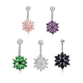 ZF 316L Surgical Steel Belly Button Rings Navel Piercing Jewelry Big Flower Colorful Cubic Zirconia Dangle Navel Rings