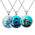 Ocean Animal Necklace-Glass Pendant with Sea Turtle Starfish Dolphin | Dainty Marine-Themed Jewelry-Summer Beach Vacation Gift