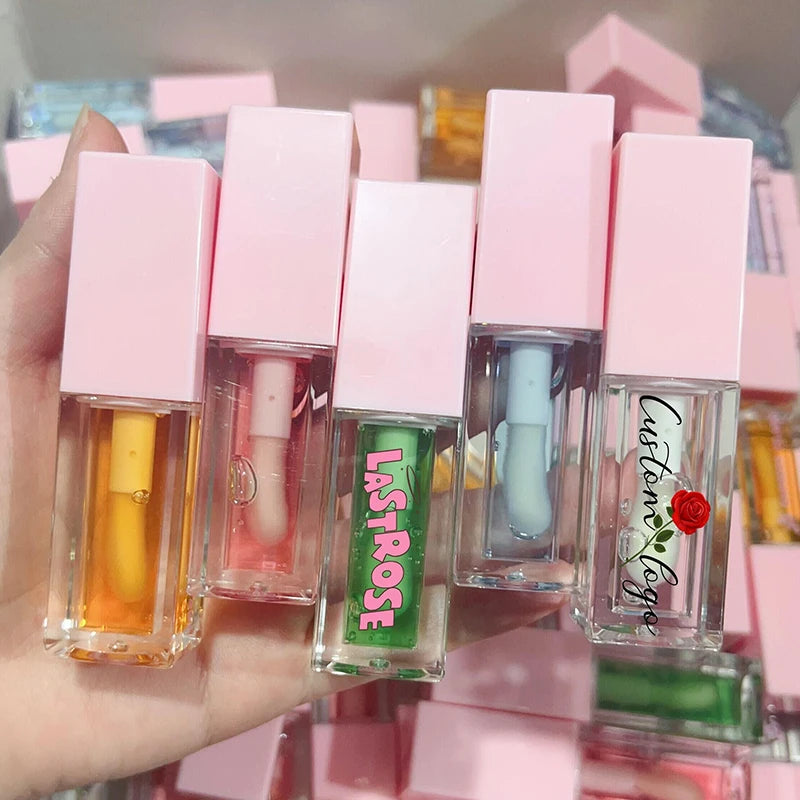 Private Label OEM Moisturizing Mineral Liquid Clear Semi-Transparent White Head Square Glow Lip Oil Makeup Tools