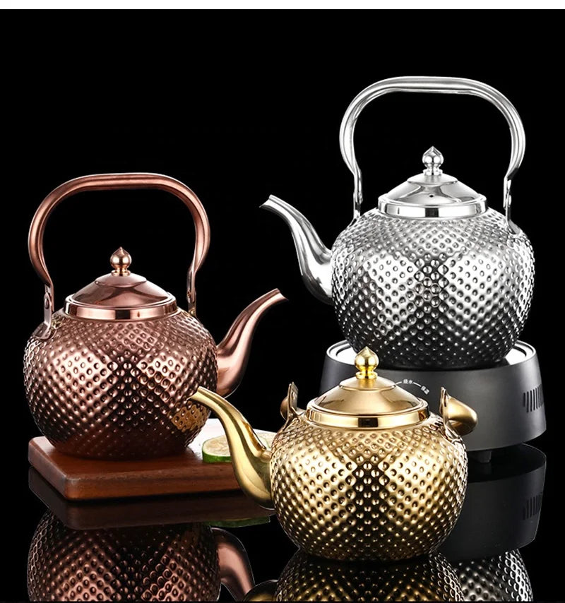Hammered Spherical Teapot with Handle Stainless Steel Kettle with Strainer Household Induction Cooker Kettle