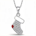 925 Sterling Silver Christmas Stock Pendant Necklace Rhodium Plated Cubic Zirconia and Red Enamel Necklace for Jewelry