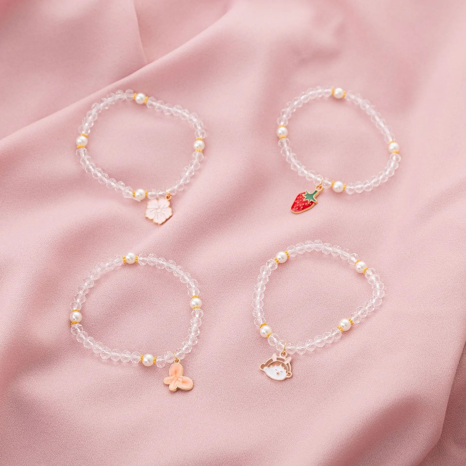 Wholesale Pure Crystal Friendship Bracelet Charm Beaded Flower Fruit Tennis Kids Bracelets Jewelry for Best Friend Students
