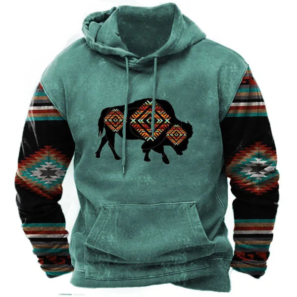 2025 Vintage Wash All-Over Print Aztec Tribal Spider Hoodie for Men Sublimation Drawstring Pullover Size 6XL