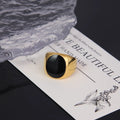 Chris April in Stock Fashion Jewelry PVD Gold Plated 316L Stainless Steel Black Enamel Signet Ring for Women