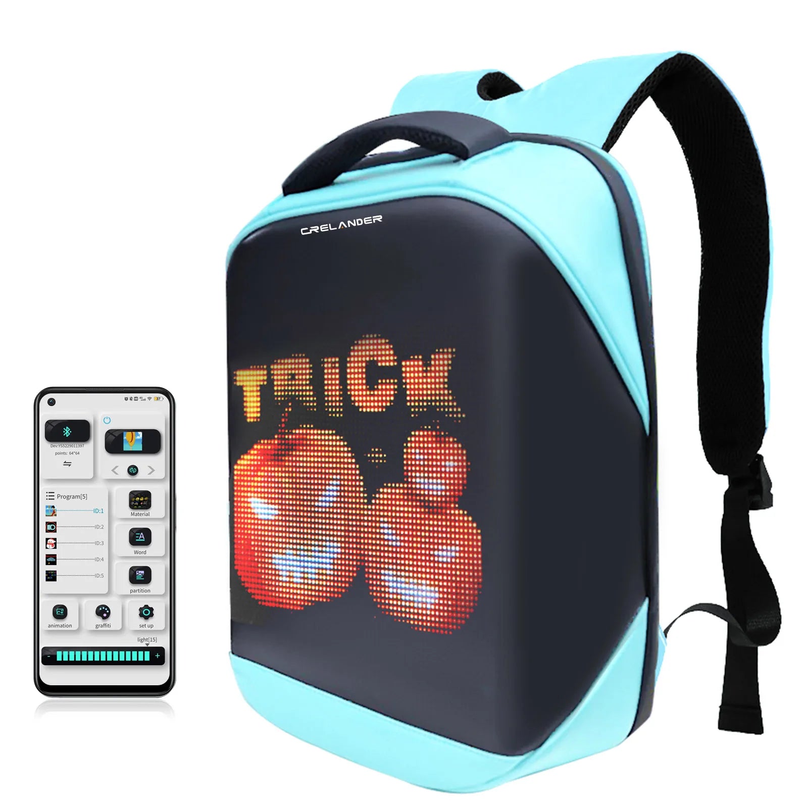 CRELANDER LED Backpack Smart APP Control Programmable Screen Laptop Bag LED Display Backpack for Men Women