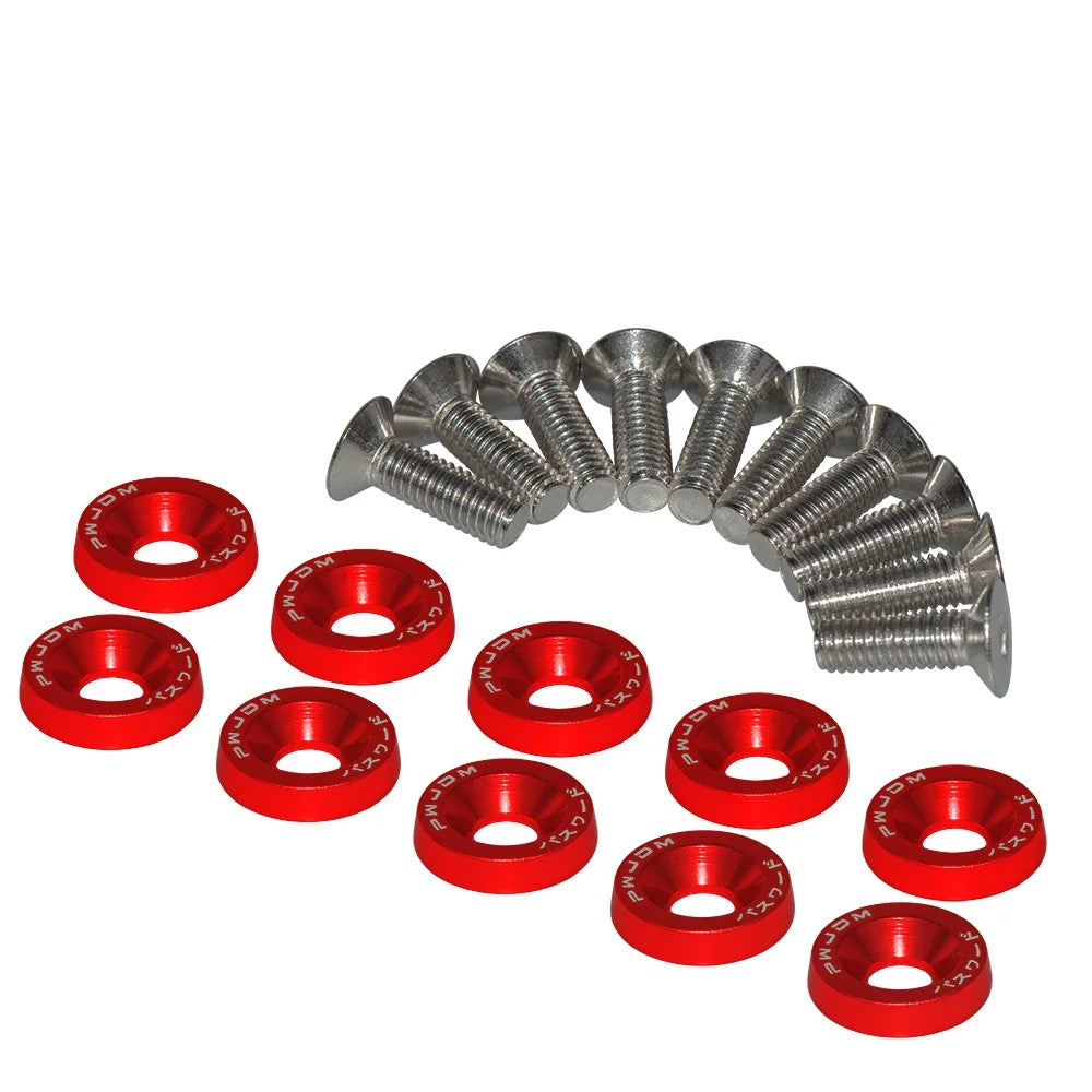 10pcs Fender Washer JDM Style Fit Any 6mm Hole Bumpers Engine Dress up License Plate Aluminum Washers With Bolts