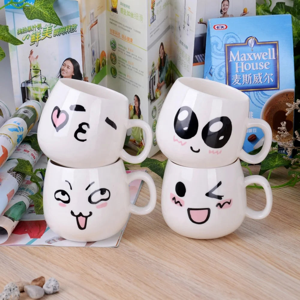Creative Design Custom logo Factory Stock Low MOQ  Various Smile Face Ceramic Coffee Drinking Milk Mug Cup