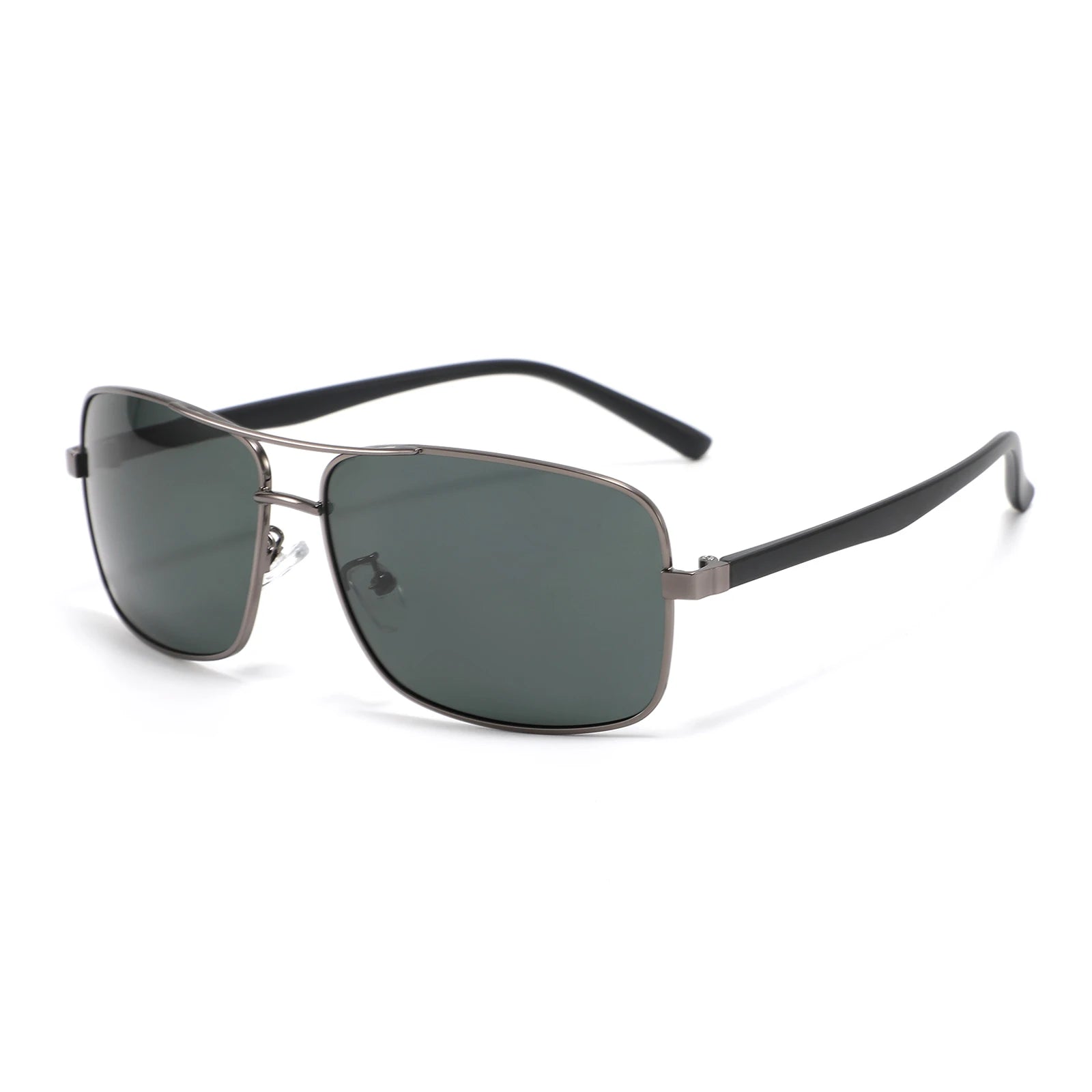 Fashionable Metal Rectangle Frame Double Bridge Polarized Sun Glasses Sunglasses for Men