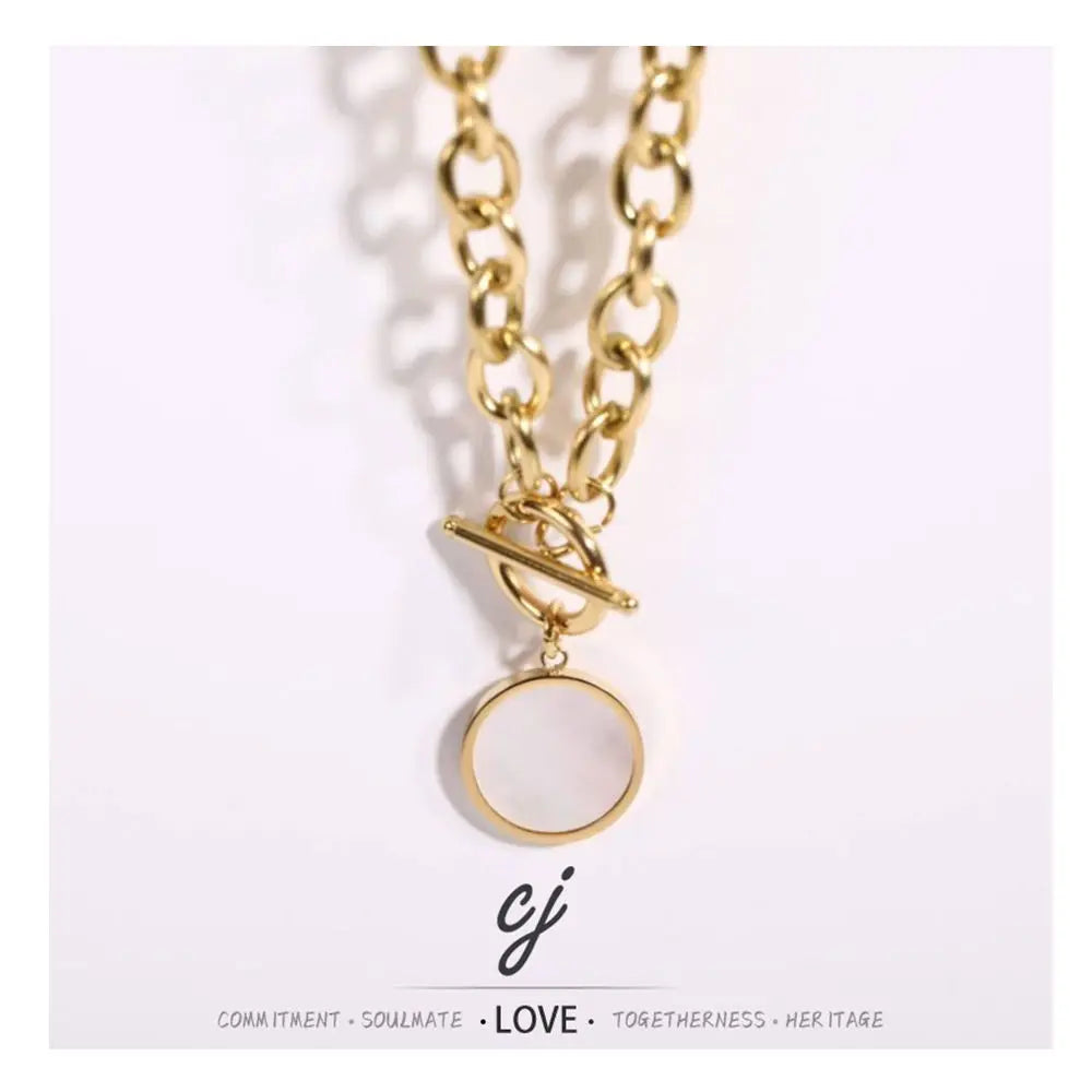 Carline Women's Vintage Stainless Steel Pendant Necklace Trendy Fine Fashion Devil Eyes Minimalist Gold Plating Link Design