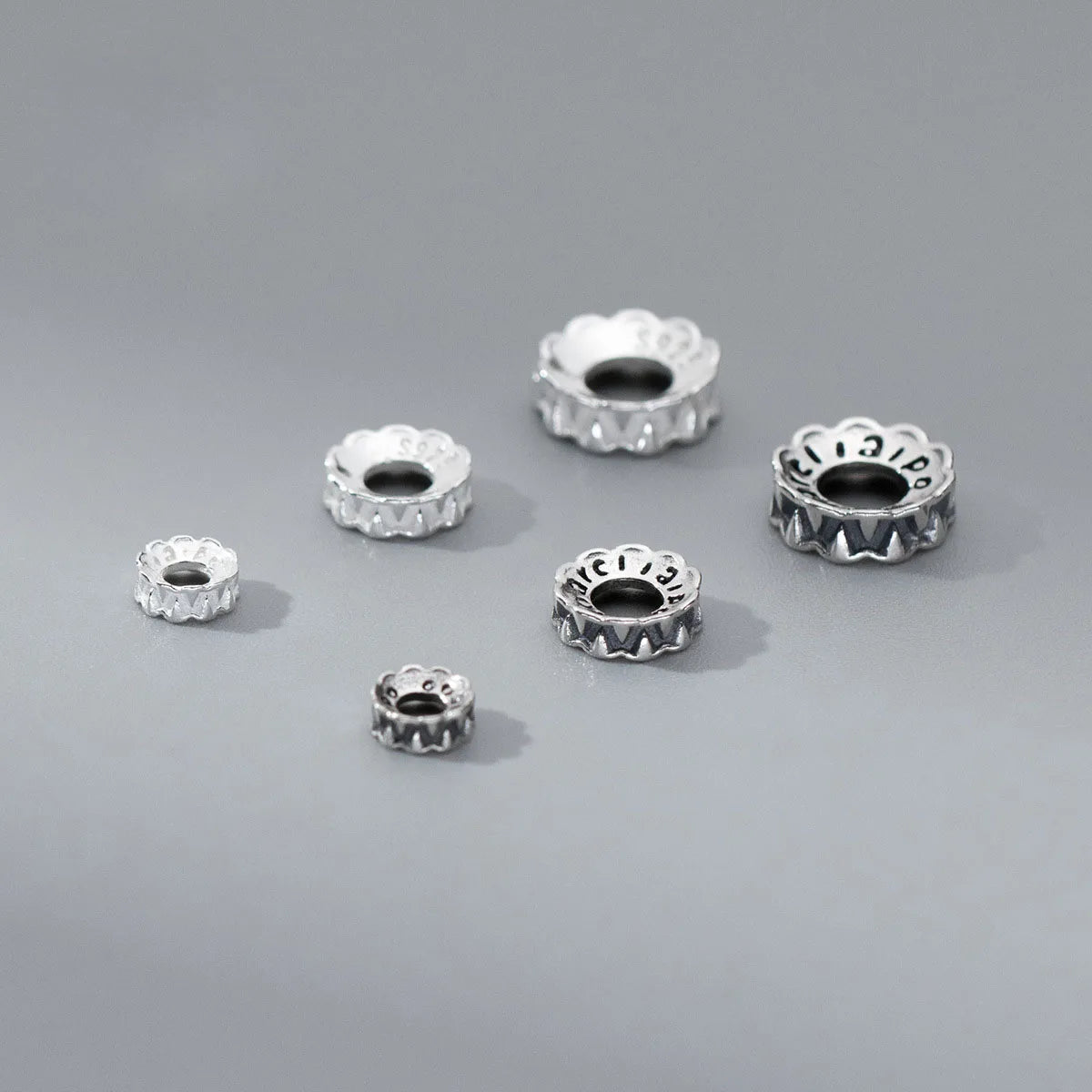5.3mm 7.8mm 9.7mm S925 Sterling Silver Irregular Textured Wheel Flower Spacer Charm Beads for Jewelry Making Accessories