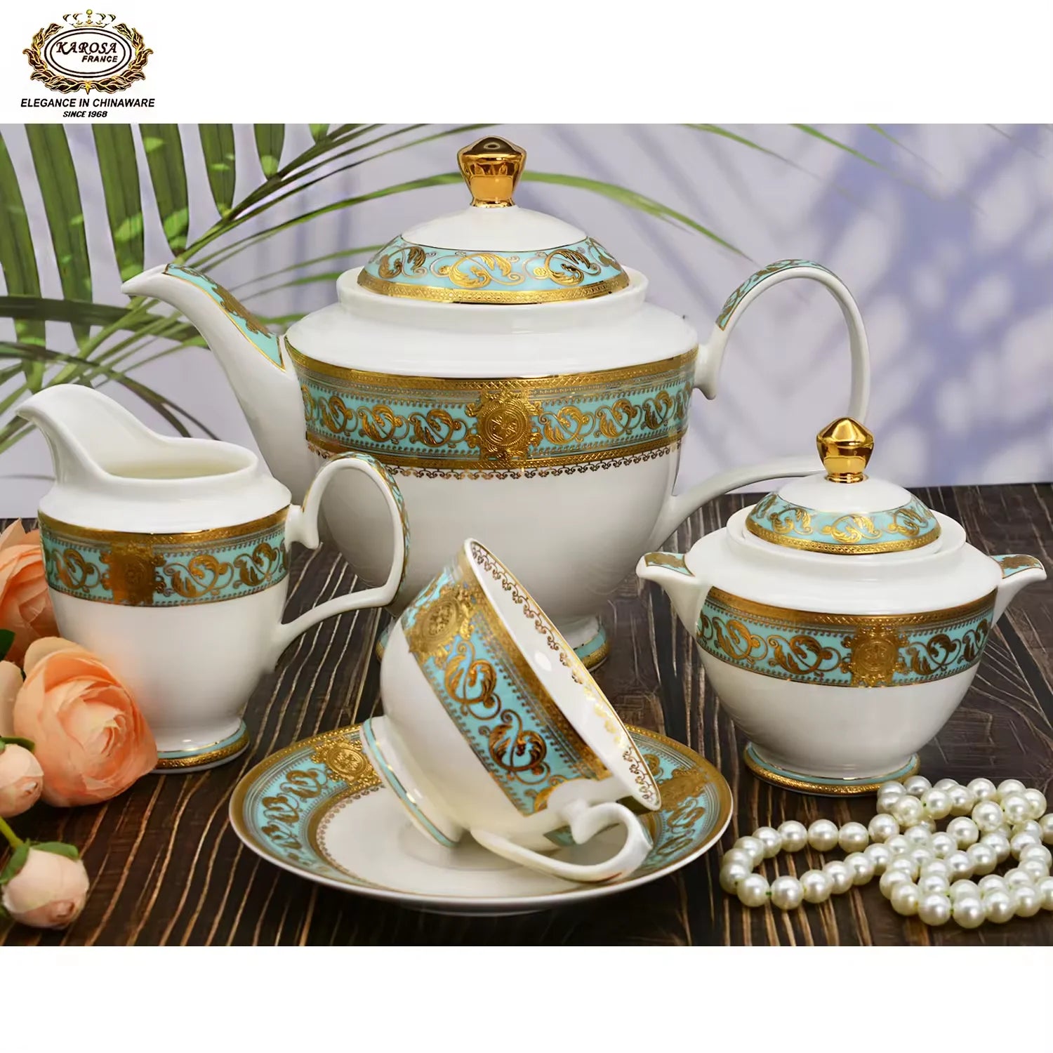 Quick Shipping 17pcs European Style Bone China Coffee Tea Cup Pot Tableware Sets 6 Persons Luxury