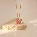 New Titanium Steel Women 18K Gold Plated Stainless Steel Jewelry Pink Zircon Butterfly Shape Pendant Necklace