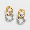 New Trendy High Quality 18K Gold Plated Irregular Mixed Two Tone Gold & Silver Chunky Stainless Steel Dangle Stud Earring