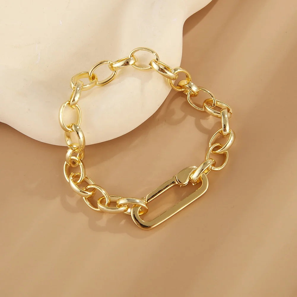 Hip Hop Punk 18K Gold Plated Thick Bracelet Necklace Set for Men and Women Jewelry Set