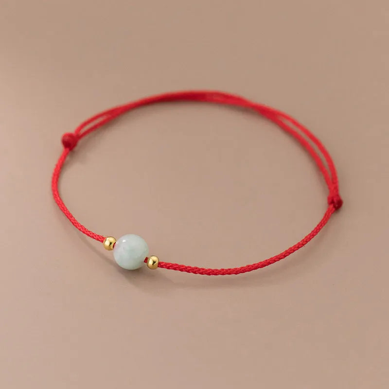 Fashion Red Cord Braided Bracelet Christmas Gifts Jewelry 925 Sterling Silver 18K Gold Plated Beads Jade Bracelets for Girls