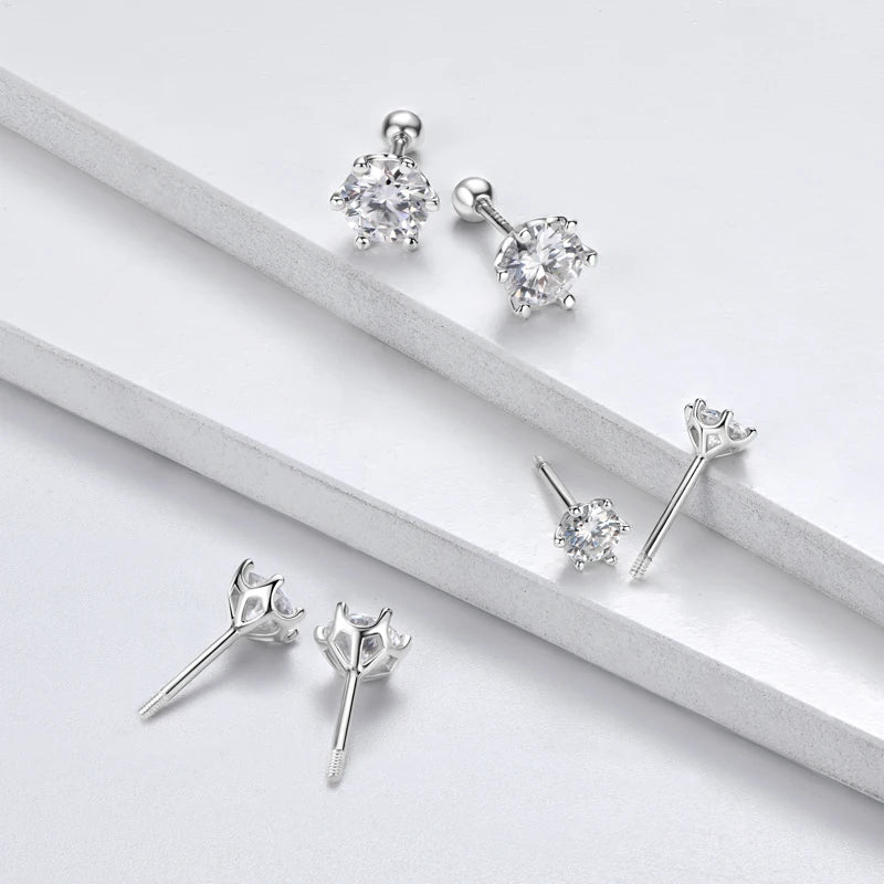 0.2ct-2ct Moissanite D Color 925 Sterling Silver 6 Prong Ball Screw Stud Earrings for Women Wedding Fine Jewelry