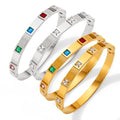 Openable Stainless Steel Bracelet with Gold Zircon Setting Glossy Minimalist Style Fashion Bangles Jewelry Accessory