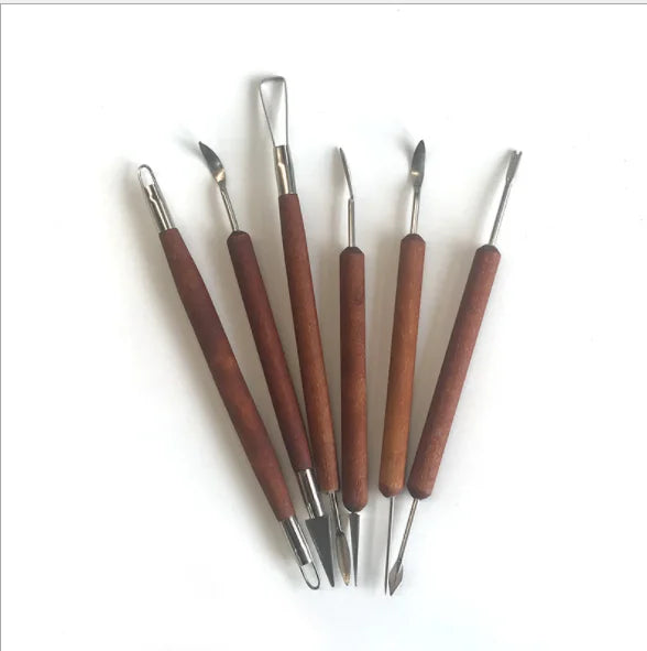 C.PATRICK Top Selling 6pcs Red Wood Pottery Clay Tools for Carving Softclay