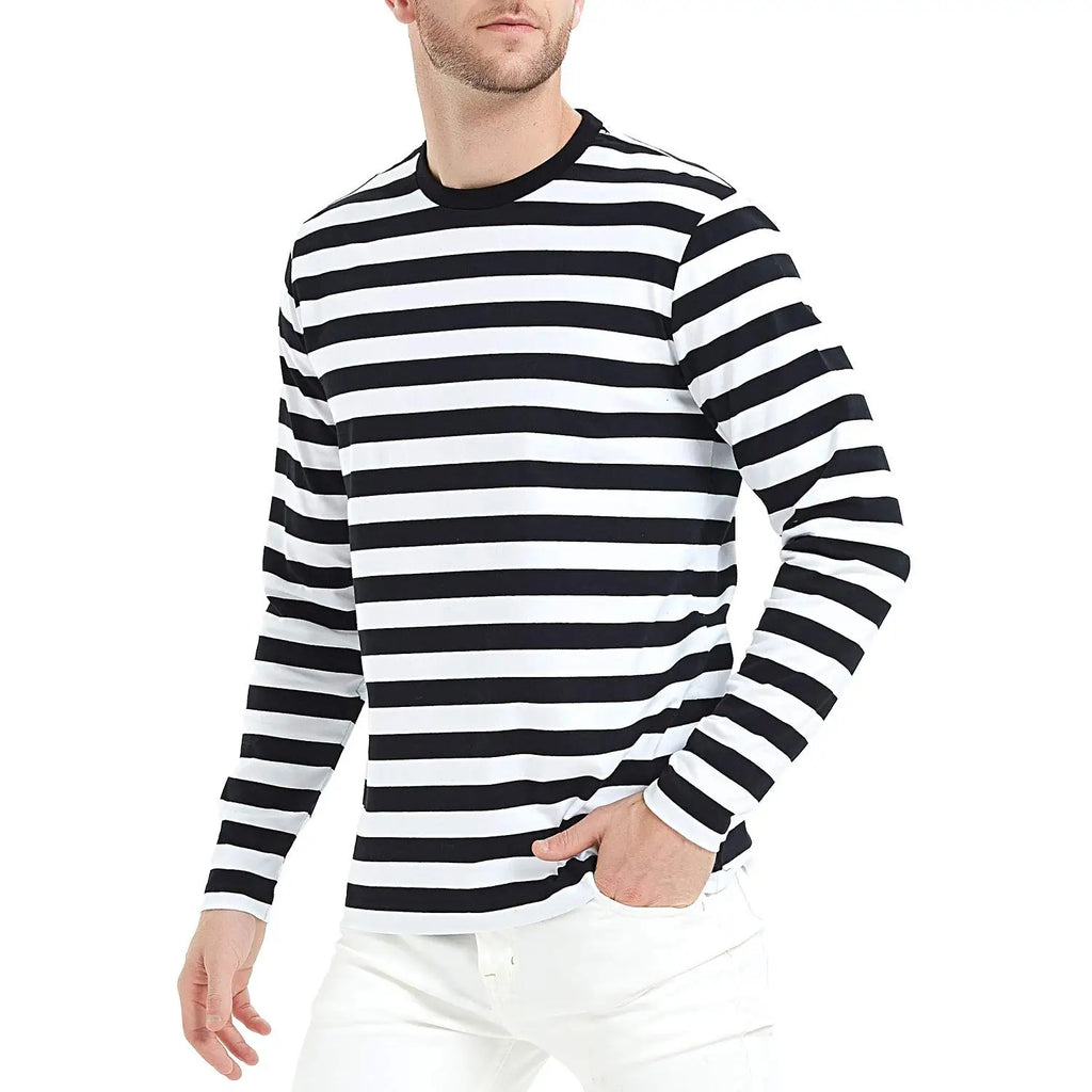 Heavy Weight Stripe t Shirt for Mens t Shirt  300 Grams 100% Cotton Striped Long-Sleeve T-Shirts Basic Pullover Striped T-shirt
