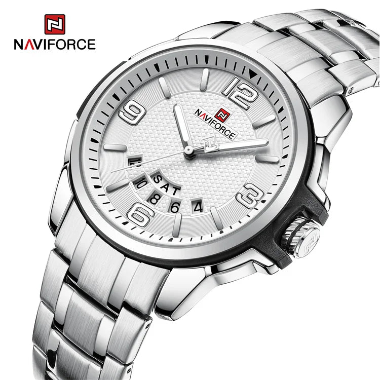 NAVIFORCE 9215S Watch Manufacturers in China Quartz Watches for Men Simple Wristwatch Date Week Waterproof Stainless Steel Watch
