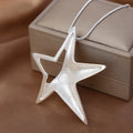 Fashionable Matte Silver Large Star Alloy Pendant Charm Necklace  Fine Jewelry for Women Gifts for Her