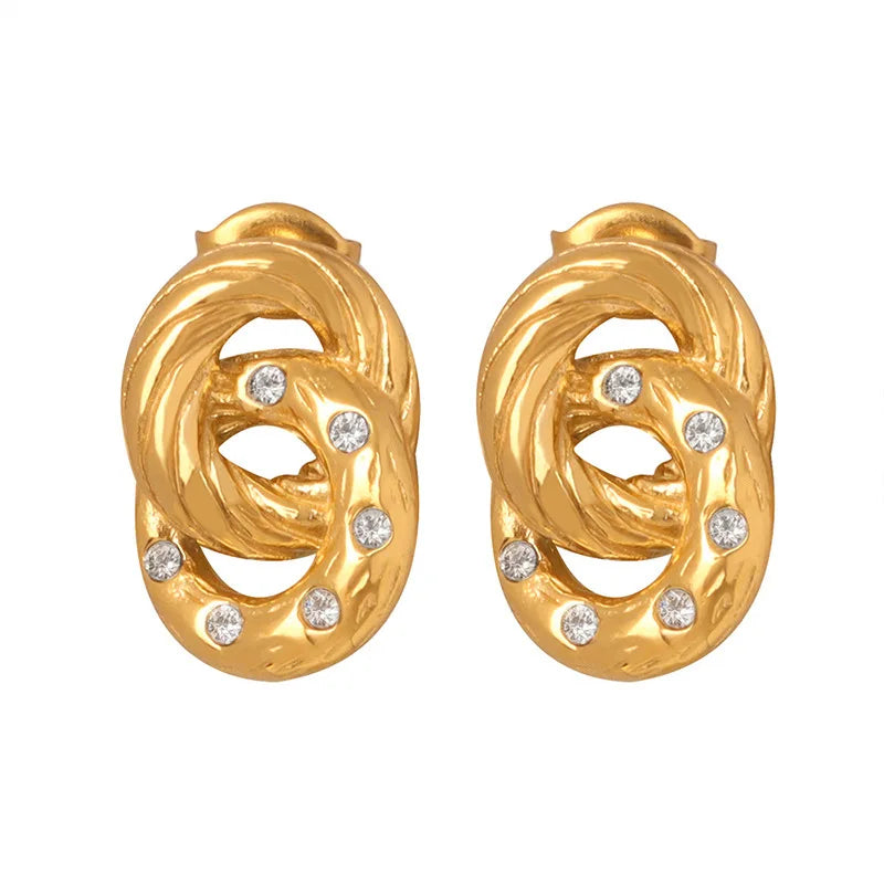 Women's High-End Stainless Steel Stud Earrings Waterproof Double Circle Trendy Non-Tarnish Fashion Accessory