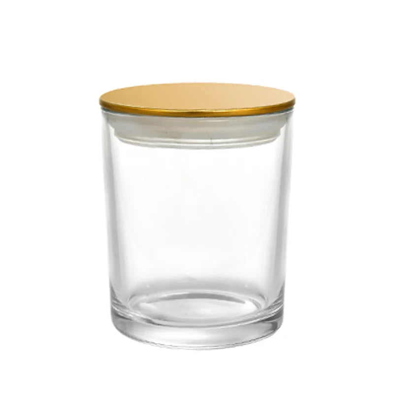 8oz 210ml Empty Clear White Glass Candle Jars with Metal Gold Lid for Premium Aesthetics