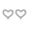 CAOSHI Cute Heart Hollow Design Full Sparkling Zircon Earrings for Exquisite Women Fashion Jewelry Silver Plated Stud Earrings