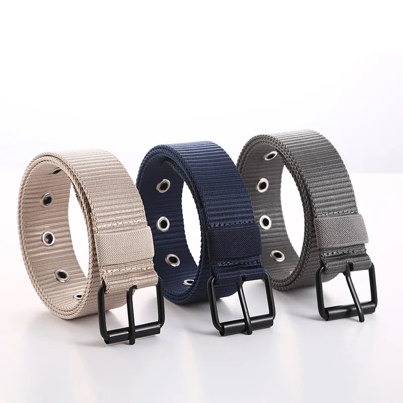Outdoor Men's Solid Color Woven Belt Alloy Pin Buckle Canvas Belt Breathable Leisure Sports Overall Belt